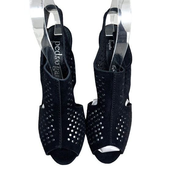 Pedro Garcia Pump Stiletto Black Suede Perforated Slingback Peep Toe Women 40.5 - Picture 5 of 8